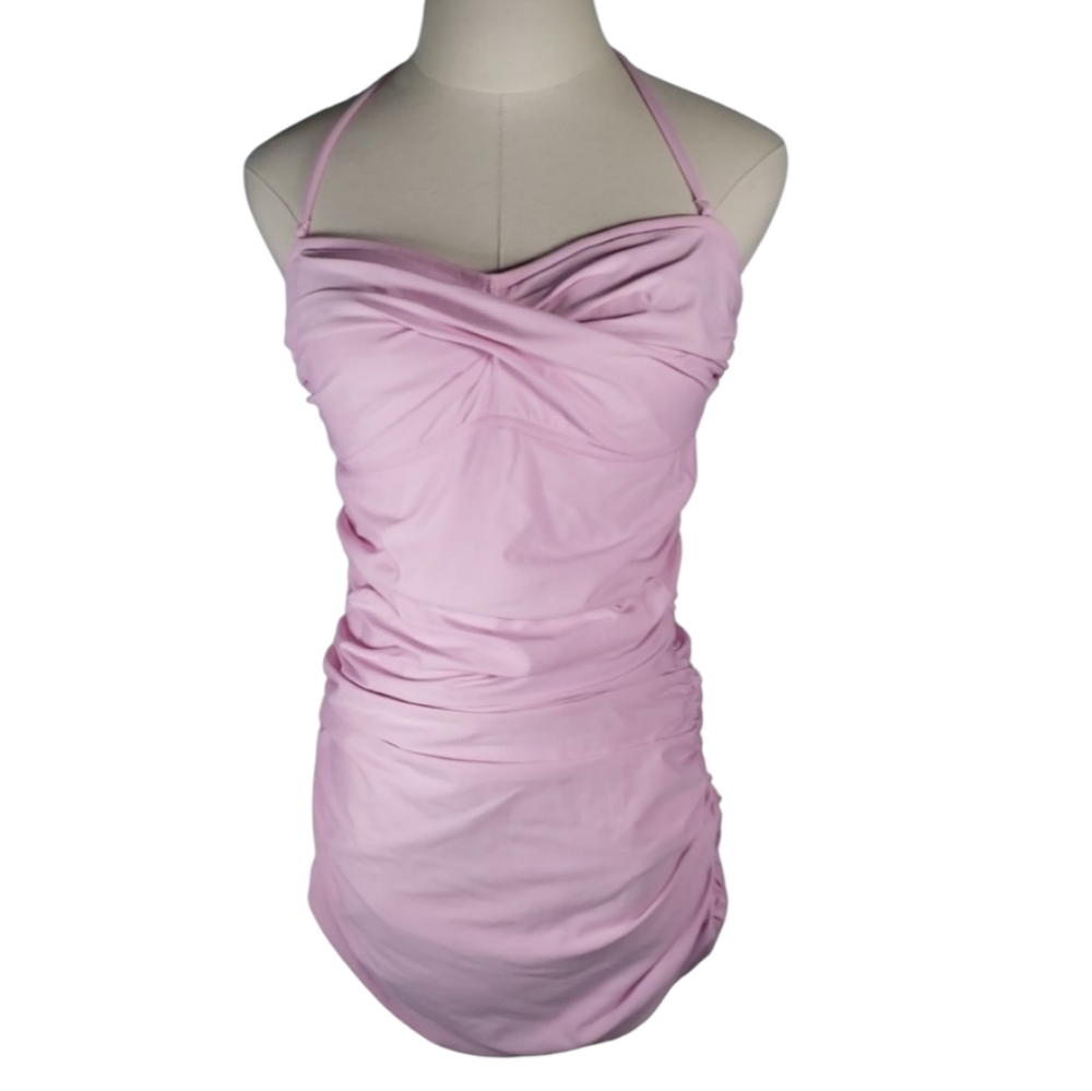 J Crew Petal Pink Shirred Gemma Crossover Halter Maillot Beach Vacation Onepiece